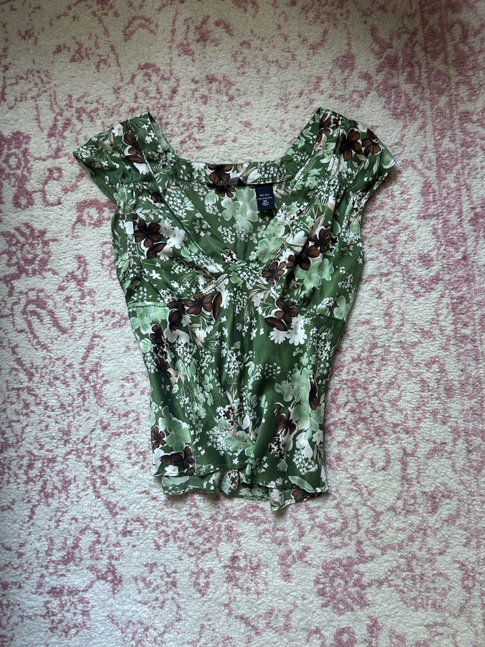 Green Floral Silk Blouse